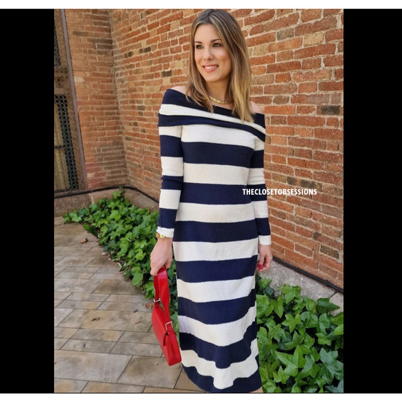ZARA Striped Knit Off Shoulder Midi Dress NWT Size M - Picture 11 of 16